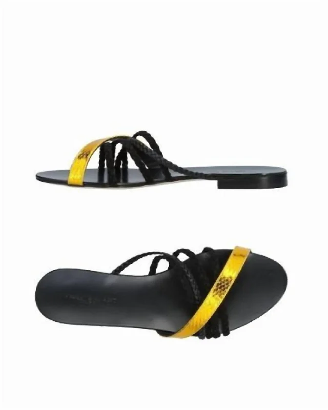 Stylish Shoe Discounts Women's Snake Metallic Strap Leather Flat Sandals In Black
